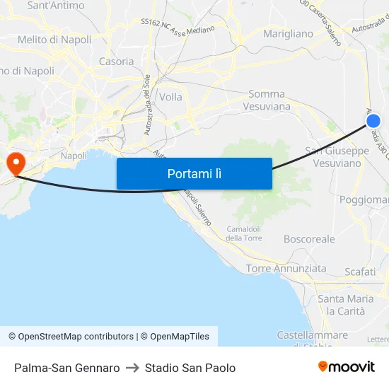 Palma-San Gennaro to Stadio San Paolo map