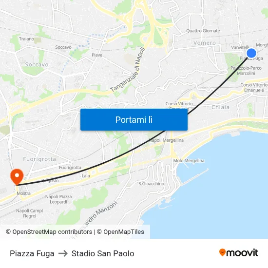 Piazza Fuga to Stadio San Paolo map