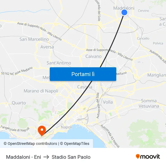 Maddaloni - Eni to Stadio San Paolo map