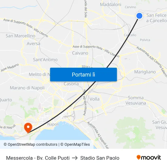 Messercola - Bv. Colle Puoti to Stadio San Paolo map