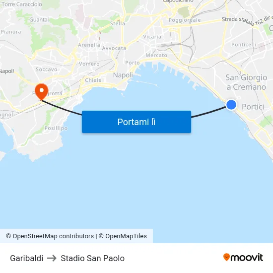 Garibaldi to Stadio San Paolo map