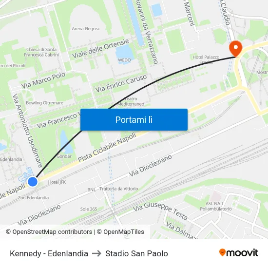 Kennedy - Edenlandia to Stadio San Paolo map