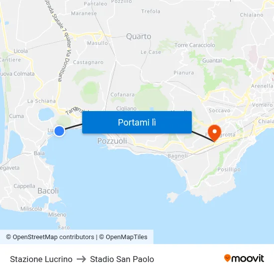 Stazione Lucrino to Stadio San Paolo map
