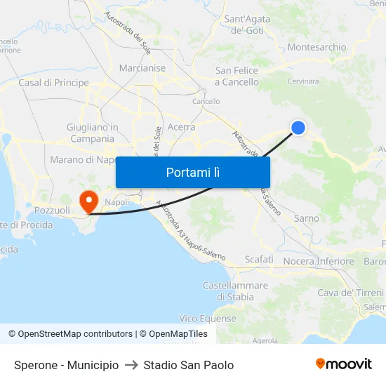 Sperone - Municipio to Stadio San Paolo map