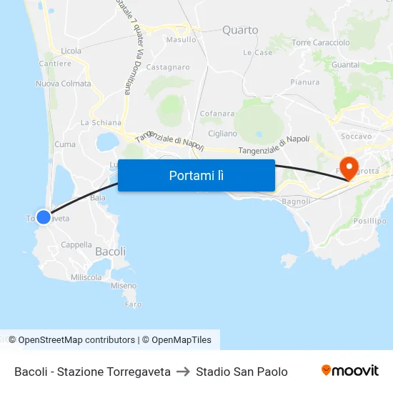Bacoli - Stazione Torregaveta to Stadio San Paolo map