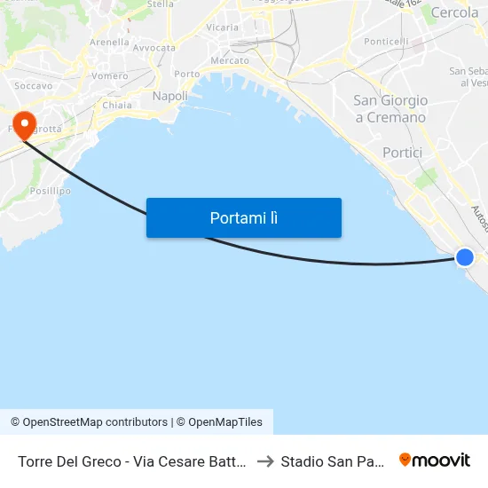 Torre Del Greco - Via Cesare Battisti to Stadio San Paolo map