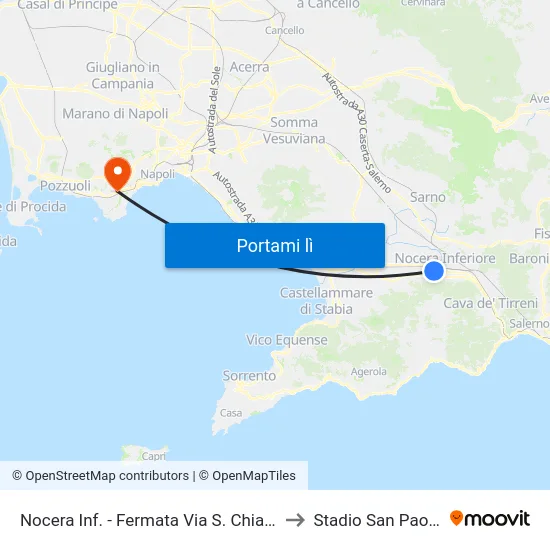 Nocera Inf. - Fermata Via S. Chiara to Stadio San Paolo map