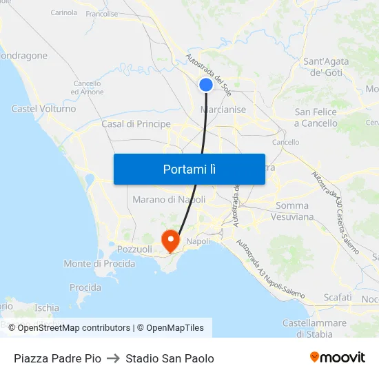 Piazza Padre Pio to Stadio San Paolo map