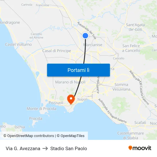 Via G. Avezzana to Stadio San Paolo map
