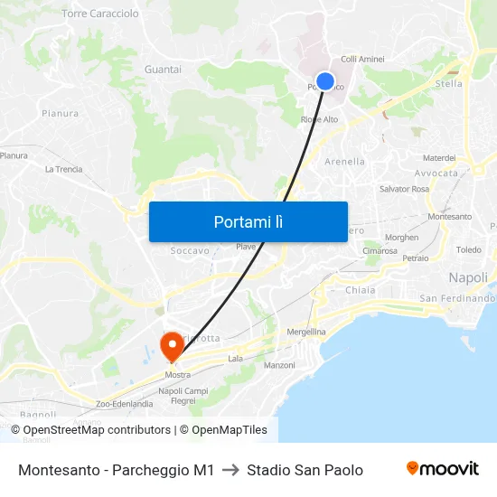 Montesanto - Parcheggio M1 to Stadio San Paolo map