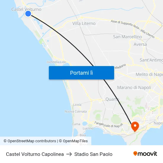 Castel Volturno Capolinea to Stadio San Paolo map