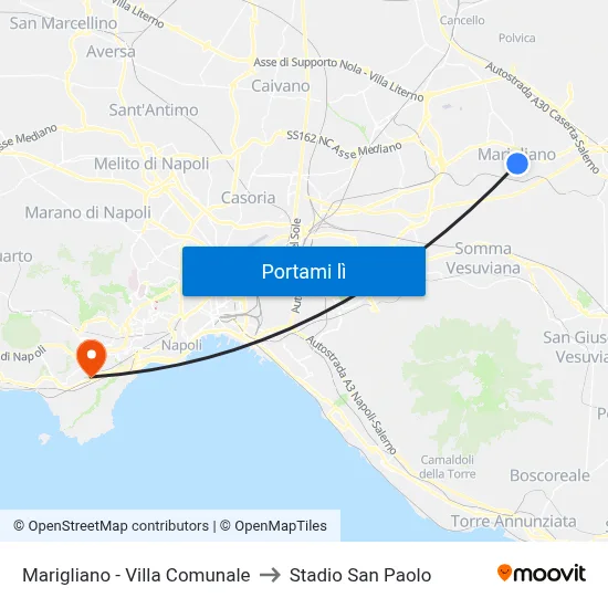 Marigliano - Villa Comunale to Stadio San Paolo map