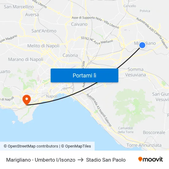 Marigliano - Umberto I/Isonzo to Stadio San Paolo map