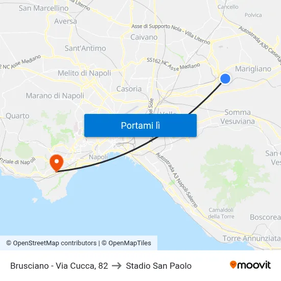 Brusciano - Via Cucca, 82 to Stadio San Paolo map