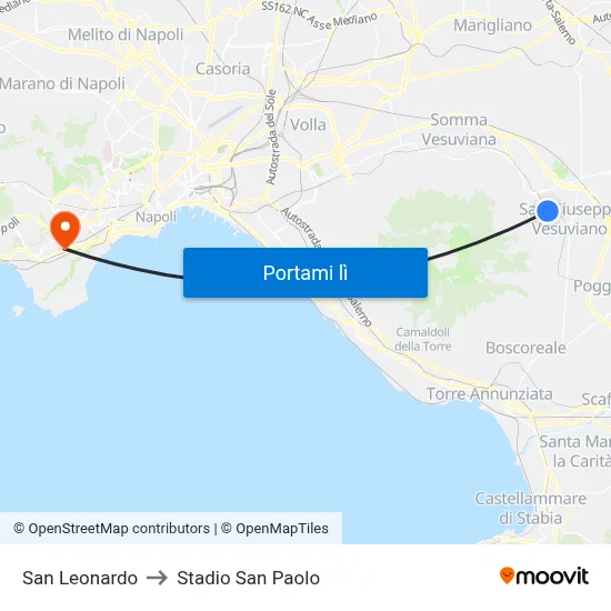 San Leonardo to Stadio San Paolo map