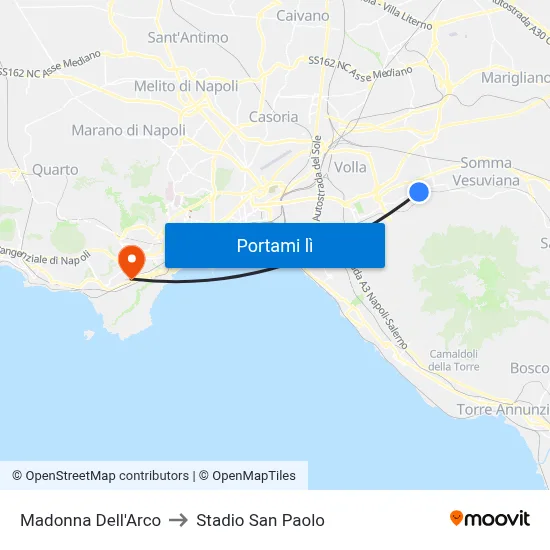 Madonna Dell'Arco to Stadio San Paolo map