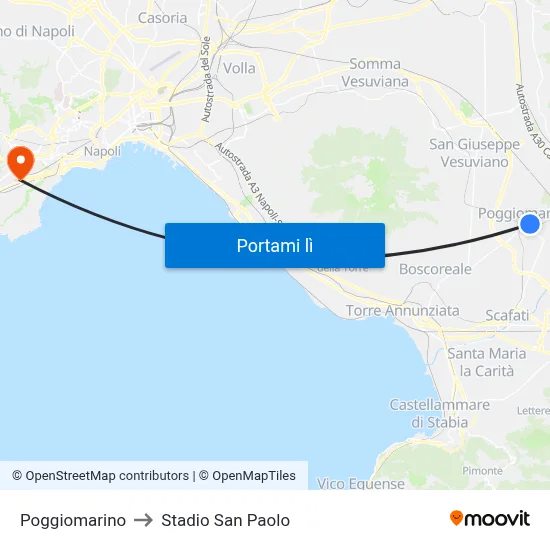 Poggiomarino to Stadio San Paolo map