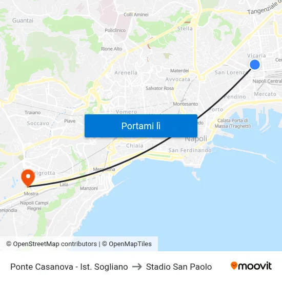 Ponte Casanova - Ist. Sogliano to Stadio San Paolo map