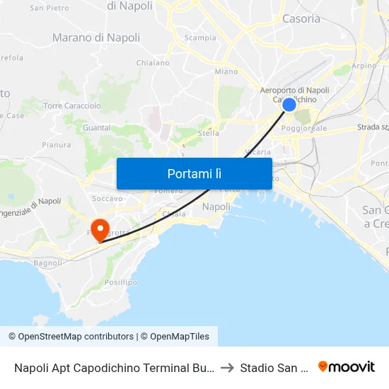 Napoli Apt Capodichino Terminal Bus- Partenze to Stadio San Paolo map