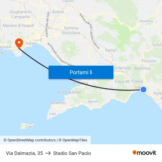 Via Dalmazia, 35 to Stadio San Paolo map