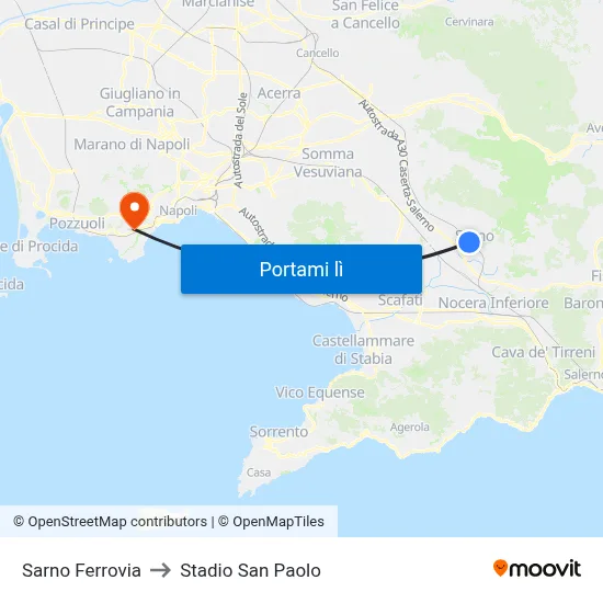 Sarno Ferrovia to Stadio San Paolo map