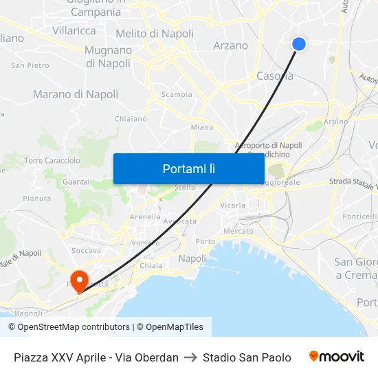 Piazza XXV Aprile - Via Oberdan to Stadio San Paolo map