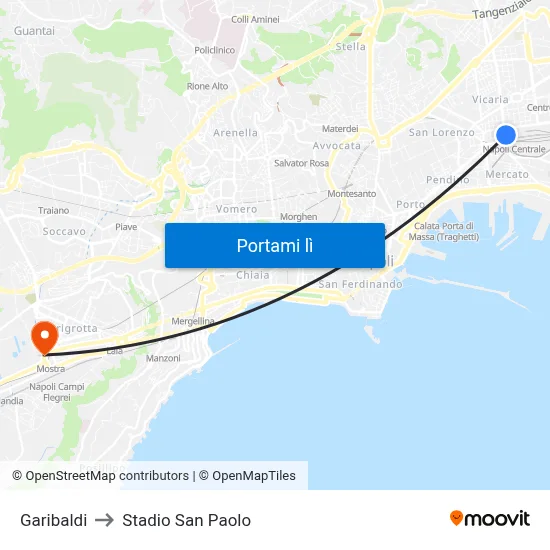 Garibaldi to Stadio San Paolo map