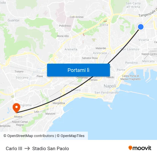 Carlo III to Stadio San Paolo map