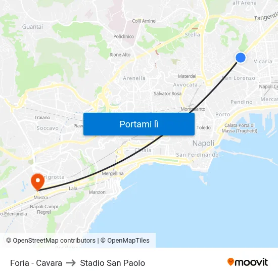 Foria - Cavara to Stadio San Paolo map