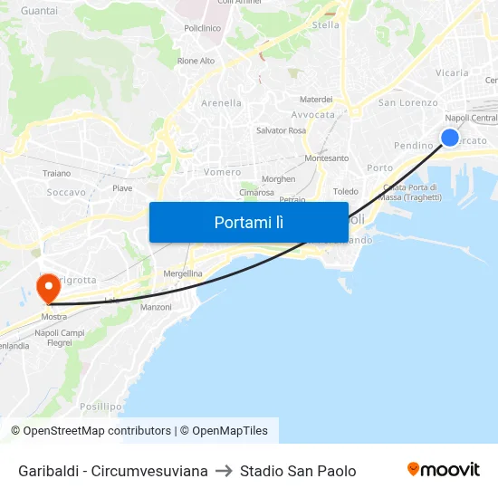 Garibaldi - Circumvesuviana to Stadio San Paolo map