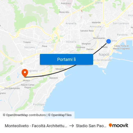 Monteoliveto - Facoltà Architettura to Stadio San Paolo map