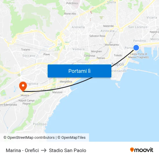 Marina - Orefici to Stadio San Paolo map