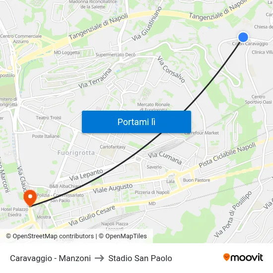 Caravaggio - Manzoni to Stadio San Paolo map