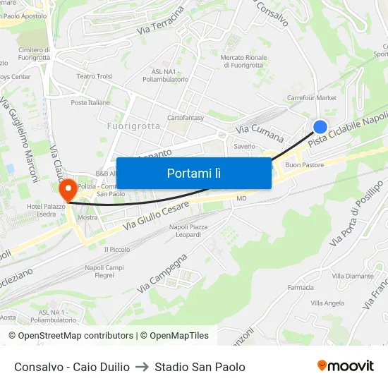 Consalvo - Caio Duilio to Stadio San Paolo map