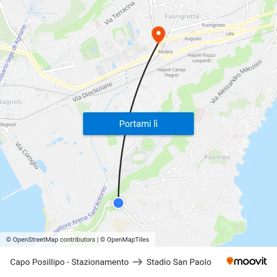 Capo Posillipo - Stazionamento to Stadio San Paolo map