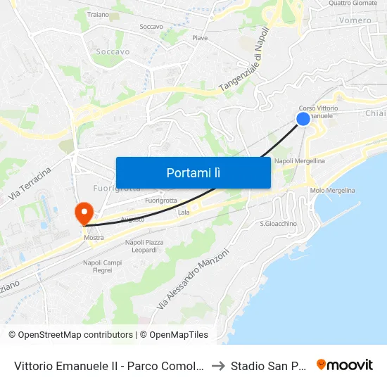 Vittorio Emanuele II - Parco Comola Ricci to Stadio San Paolo map