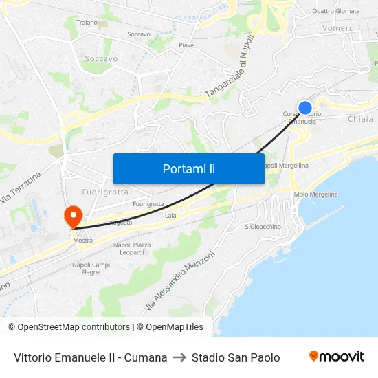 Vittorio Emanuele II - Cumana to Stadio San Paolo map