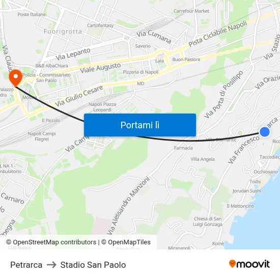 Petrarca to Stadio San Paolo map