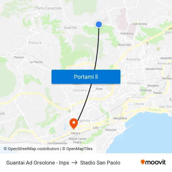 Guantai Ad Orsolone - Inps to Stadio San Paolo map