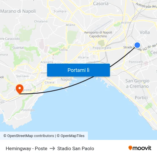 Hemingway - Poste to Stadio San Paolo map