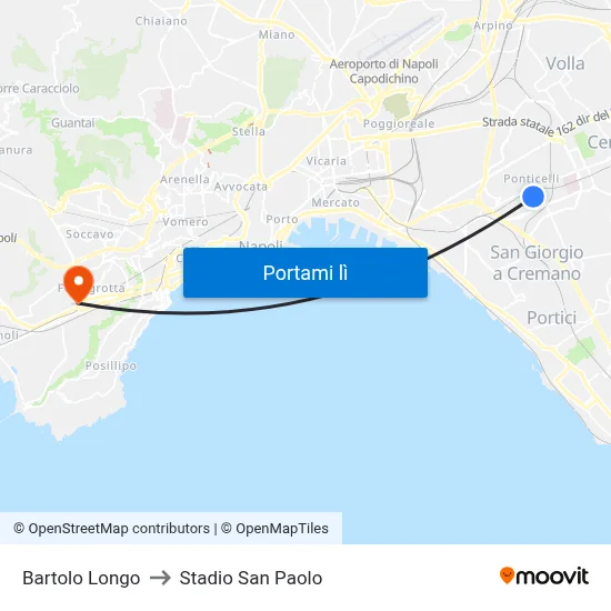 Bartolo Longo to Stadio San Paolo map