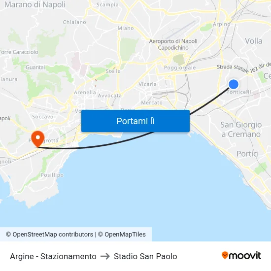 Argine - Stazionamento to Stadio San Paolo map