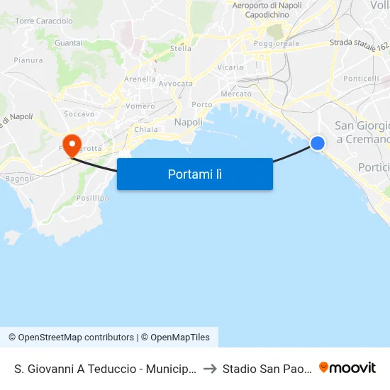 S. Giovanni A Teduccio - Municipio to Stadio San Paolo map