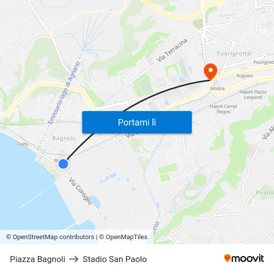 Piazza Bagnoli to Stadio San Paolo map