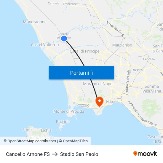Cancello Arnone FS to Stadio San Paolo map