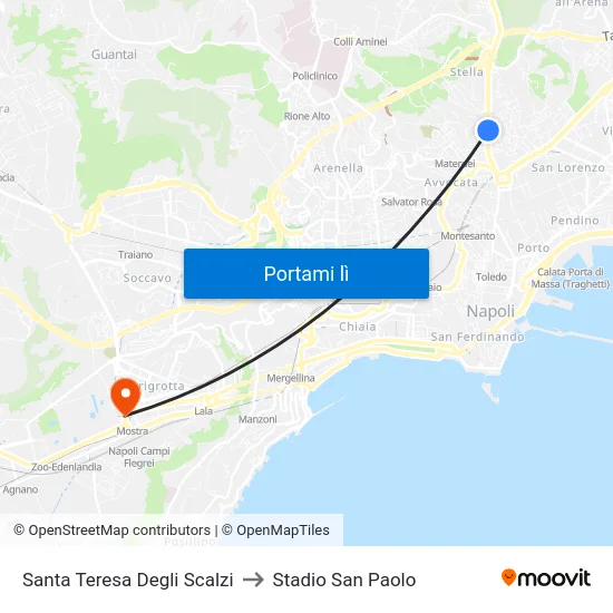 Santa Teresa Degli Scalzi to Stadio San Paolo map