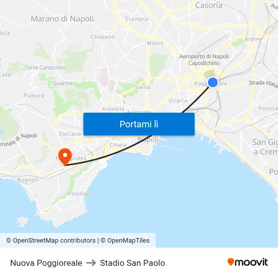 Nuova Poggioreale to Stadio San Paolo map