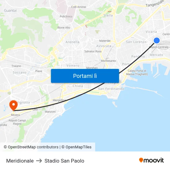 Meridionale to Stadio San Paolo map