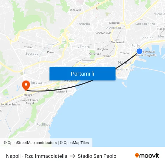 Napoli - P.za Immacolatella to Stadio San Paolo map