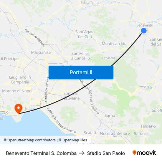 Benevento Terminal S. Colomba to Stadio San Paolo map